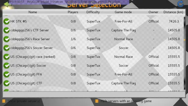 Server Selection Screen