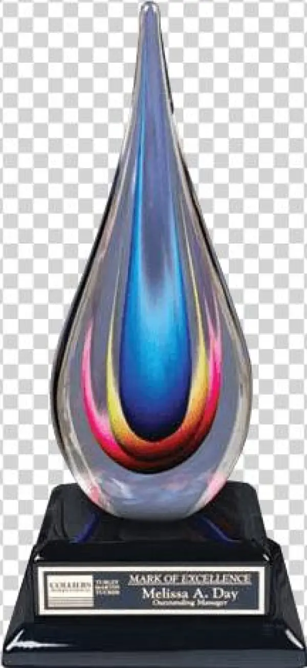 Award - Rainbow Flame Art Glass Award W/ Piano Finish Base