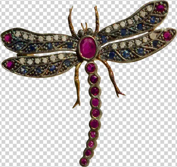 Spectacular Antique Ruby Sapphire And Diamond Dragonfly