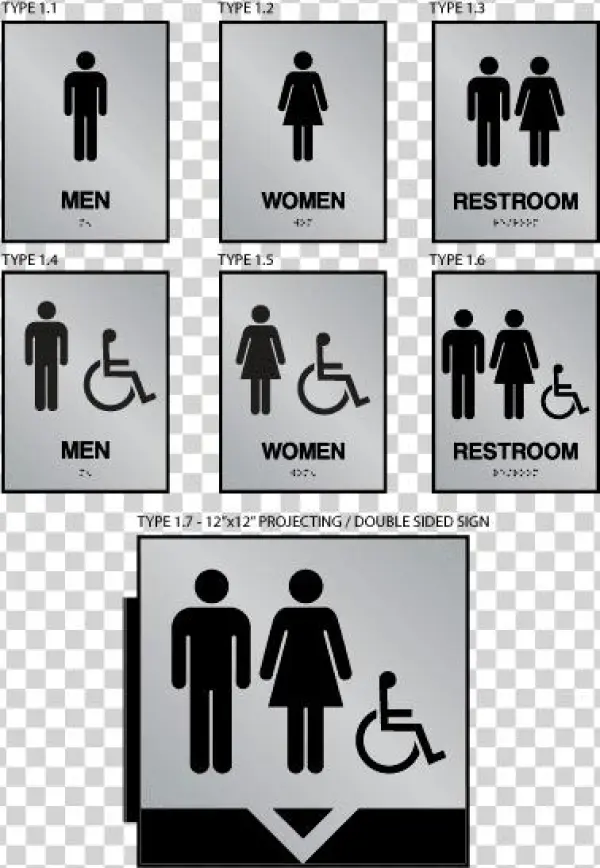 Ada Restroom Signs - Acrylic Glow In The Dark Restroom Braille Sign - 9"h