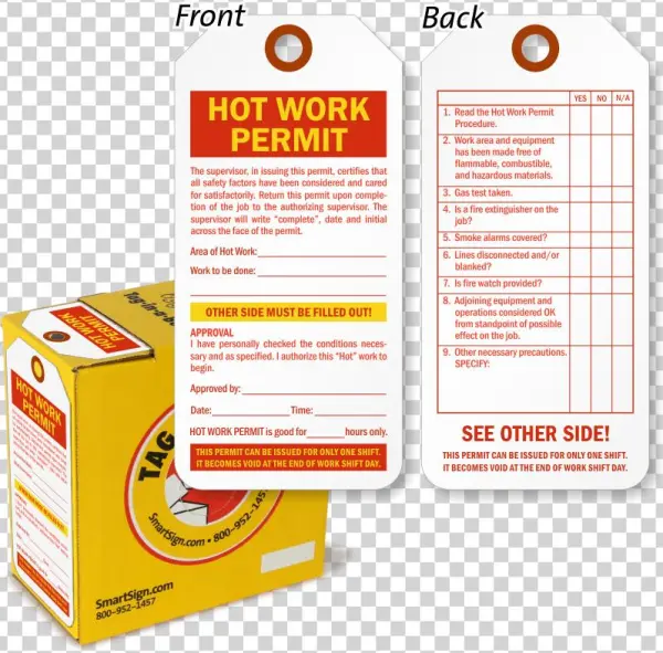 Zoom, Price, Buy - Hot Work Permit Tags, 6-1/4" X 3", White Vinyl - Box