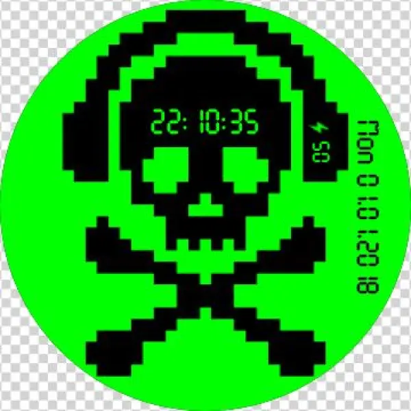 Digital Neon Skull Green Watch Face Preview