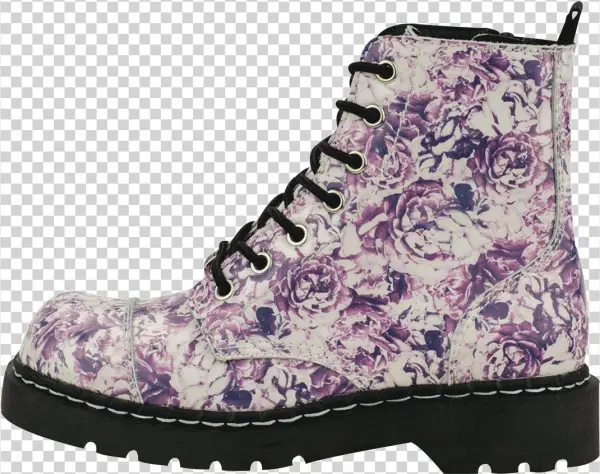 Loveee Floral Toile Combat Boots - T.u.k. Pink & Purple Floral Roses Zipped Leather