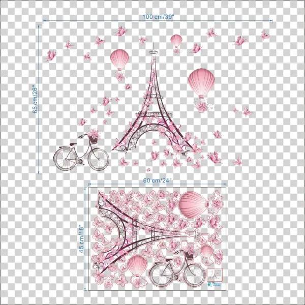1* Pink Flower Effeil Tower Wall Sticker - Dzt1968 New Butterfly Flower Fairy Beautiful Stickers