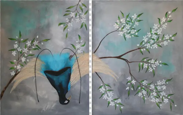 Blue Bird Of Paradise Double Panel Art Museum-grade