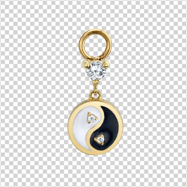 Yin Yang Hoop Earring Charm - Diamond Yin Yang Drops 14k Yellow Gold Turquoise And