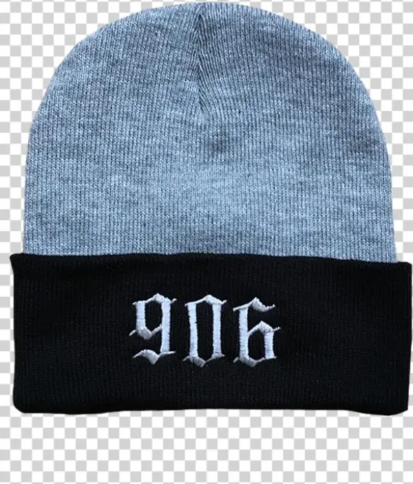 "906 " Grey/black Beanie - Black