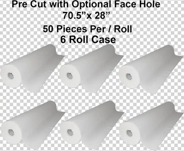 5"x28" 50 Sheet/roll 6 Roll Case Disposable White Non-woven - 70.5"x30"- 50 Sheets/roll 6 Roll Case Disposable Poly
