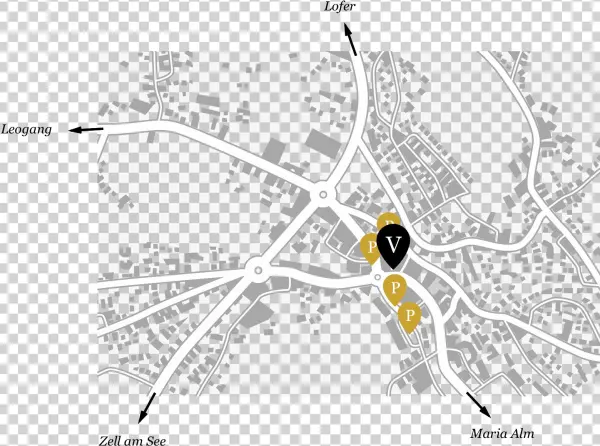 Anfahrtsskizze Völlerei Restaurant & Bar Saalfelden - Diagram