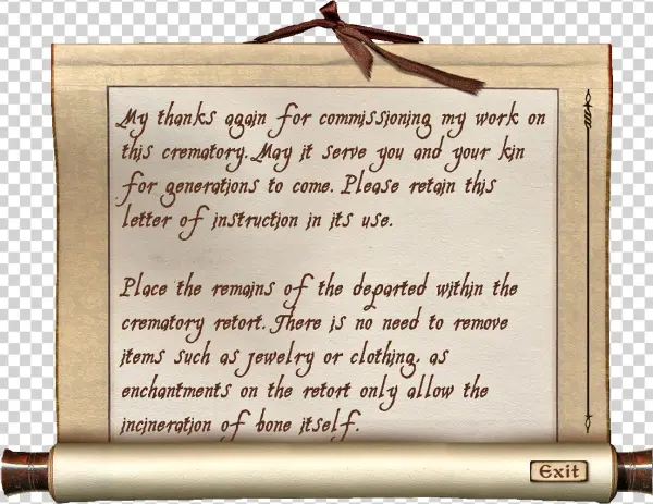 Crematory Instructions - The Elder Scrolls