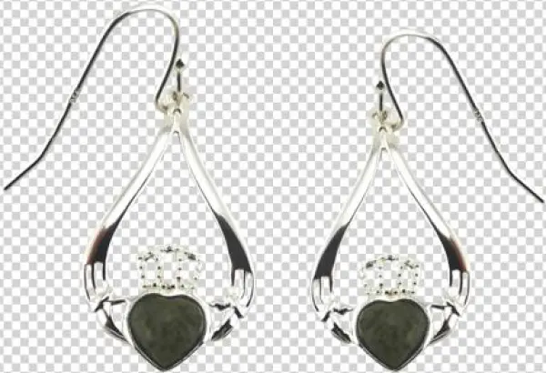 Claddagh Connemara Marble Silver Drop Earrings - Irish Connemara Marble Claddagh Earrings By J. C. Walsh