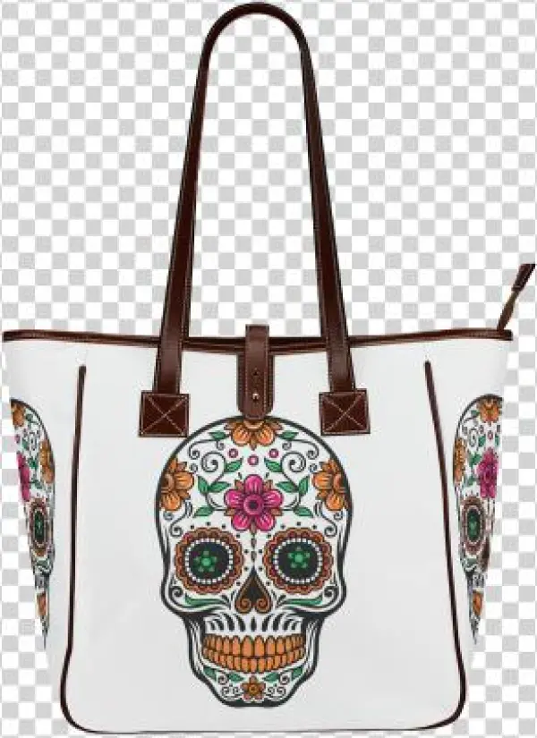 Colorful Floral Sugar Skull Classic Tote Bag - In.rhan Women's Skull Flower Beech Canvas Tote Bag