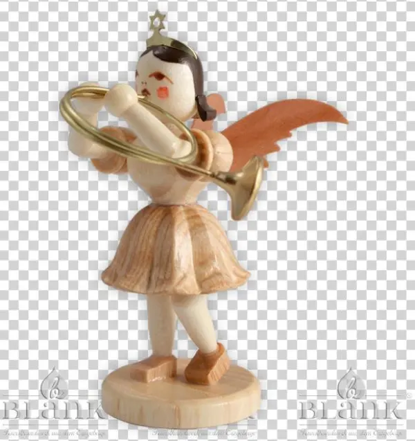 Angel With Short Robe And Alto Horn - Angel Short Skirt Natural, Alto Horn (6,6cm/2.5 Inch)