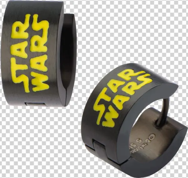 Star Wars Logo Black Pvd Huggie Earrings - Super-heroes Star Wars Stainless Steel Black Pvd Text