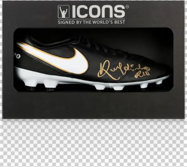 Ronaldinho Autographed Black Nike Tiempo Boot In Deluxe