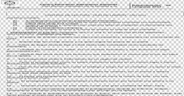 Control De Lectura Hijo De Ladrn Seleccion Multiple