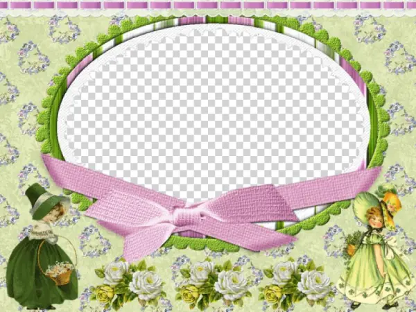 Cute Green Transparent Frame With Girl And Pink Bow
