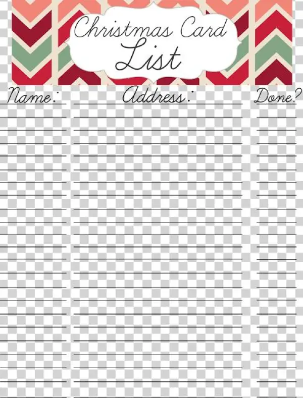 Free Christmas Card List Printable