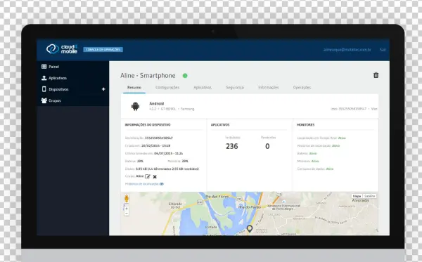Tela De Detalhes De Localização E Aplicativos No Mdm