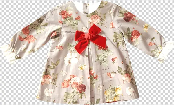 Vestido Cinza Com Estampado Floral Com Laço Vermelho
