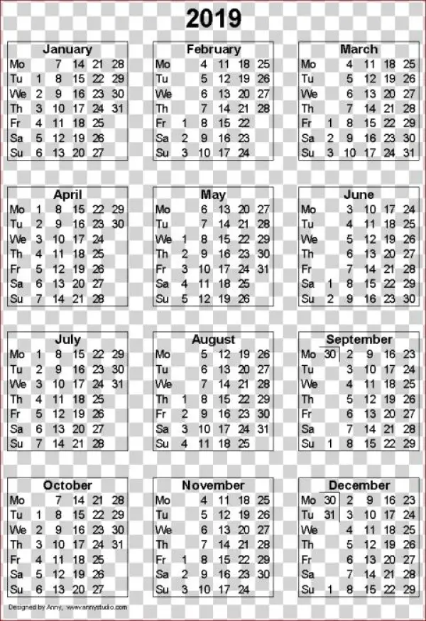 Download 2019 Calendar Templates Png Images Background