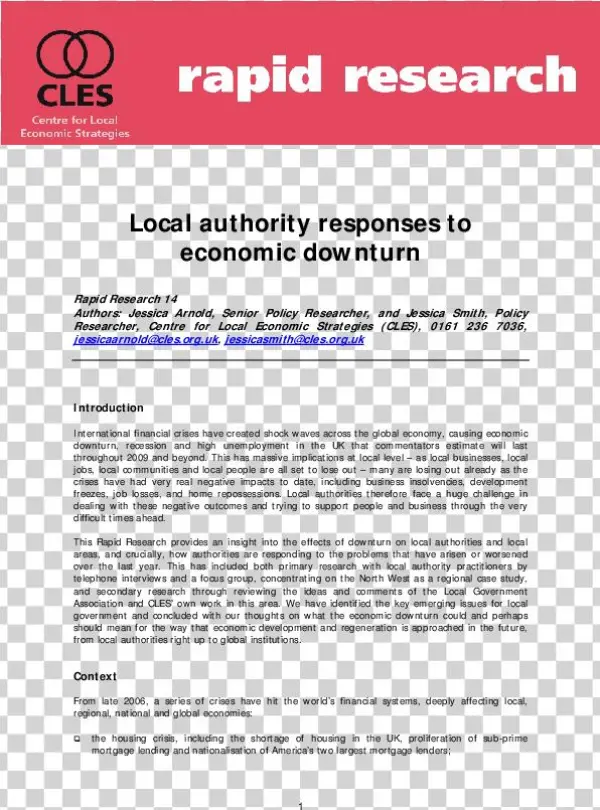 Local Authority Responses To Economic Downturn