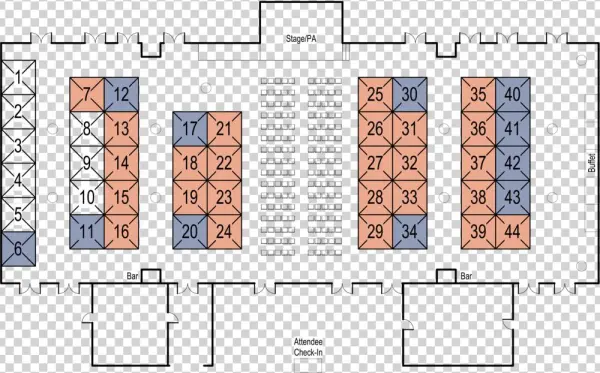 Blue Shading Indicates Premium Booth Orange Shading - Number