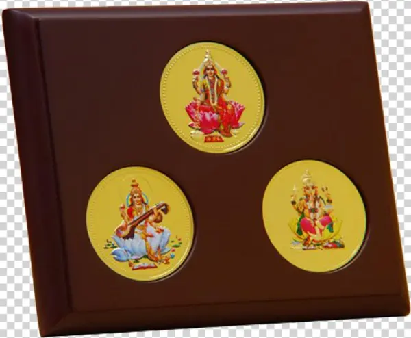 Table Lakshmiji, Ganeshji And Saraswatiji Meenakari - Crest