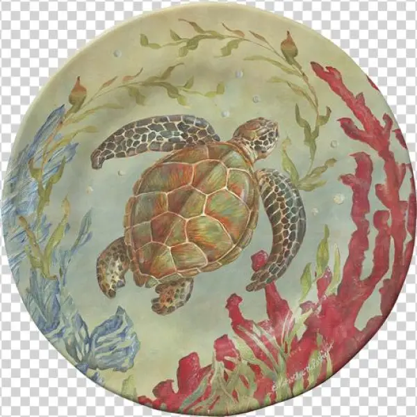 Merritt Sea - Merritt Sea Life 8.25" Round Salad Plates, Sea Turtle,