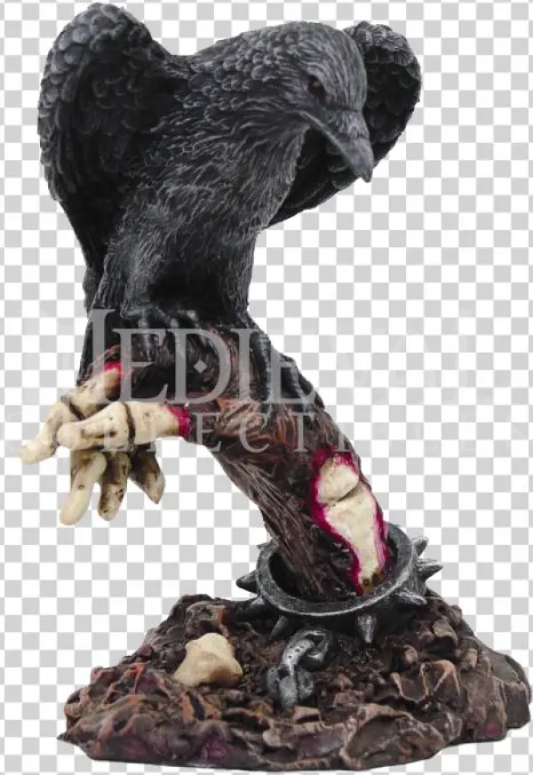 Raven With Skeleton Statue - Raven With Skeleton Cold Cast Resin Desktop Statue,