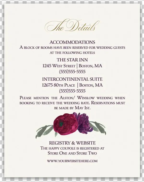 Floral Purple Burgundy Wedding Information Card - Purple