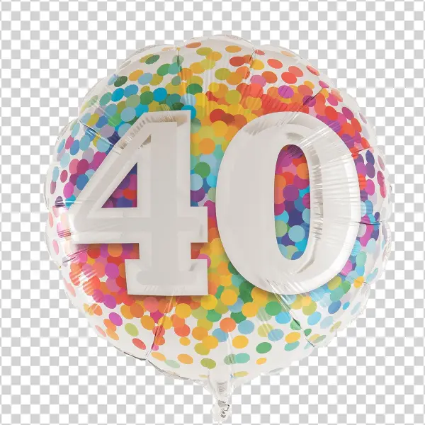 Inflated - 18 Inch Qualatex Age 40 Rainbow Confetti Round Foil