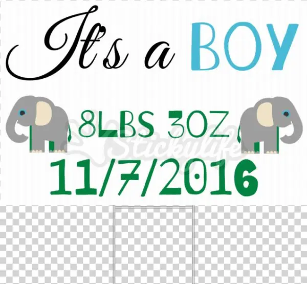 It's A Boy Yard Sign - Personalised Elephant Cute Animal Zoo Children Customizable