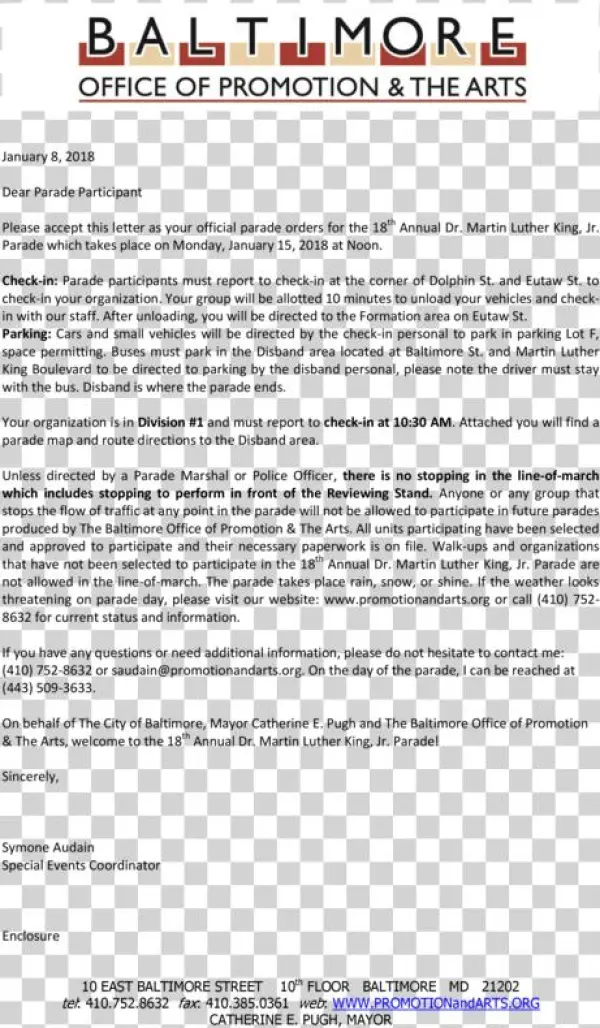 Mlk Day 2018 Parade Instructions - Document
