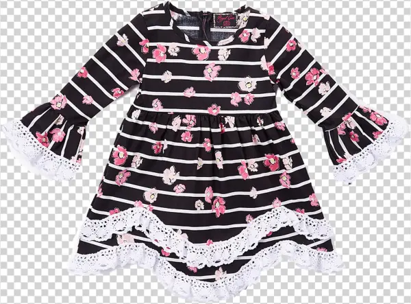 Black Floral Lace Trim A-line Dress