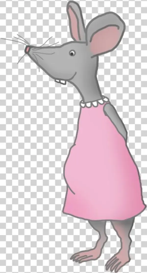 Female Mouse With Pink Dress - Clip Art