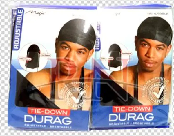 Tie-down Durag Black - Black Durag, Du Rag Black Hair Wave Breathable Cool