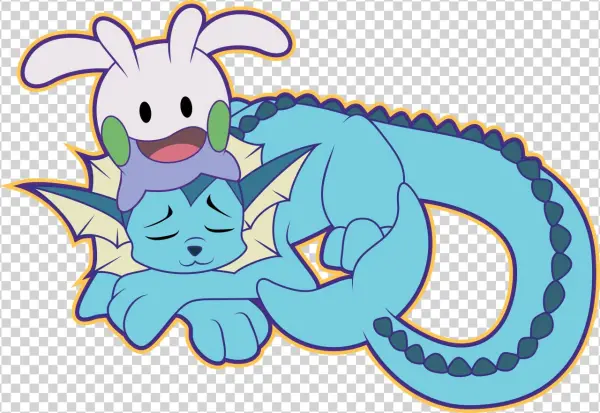 Vaporeon Resting With His Friend Goomy - Cartoon