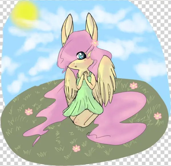 Dogjaws, Clothes, Dress, Fluttershy, Kneeling, Looking - Cartoon