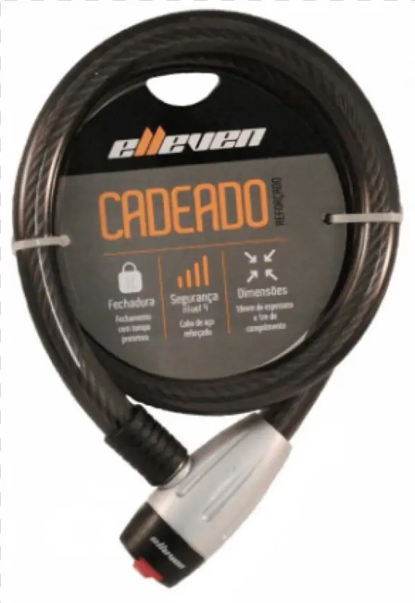Cadeado Espiral 1m X 18mm Elleven Fumê/prata - Cadeado Espiral 12mm X 1m Elleven Segredo C/ Suporte