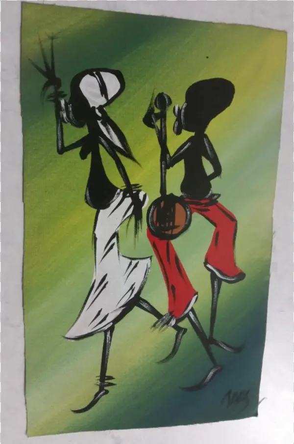 African Young Dancers Miniature Original Painting - Beadwork