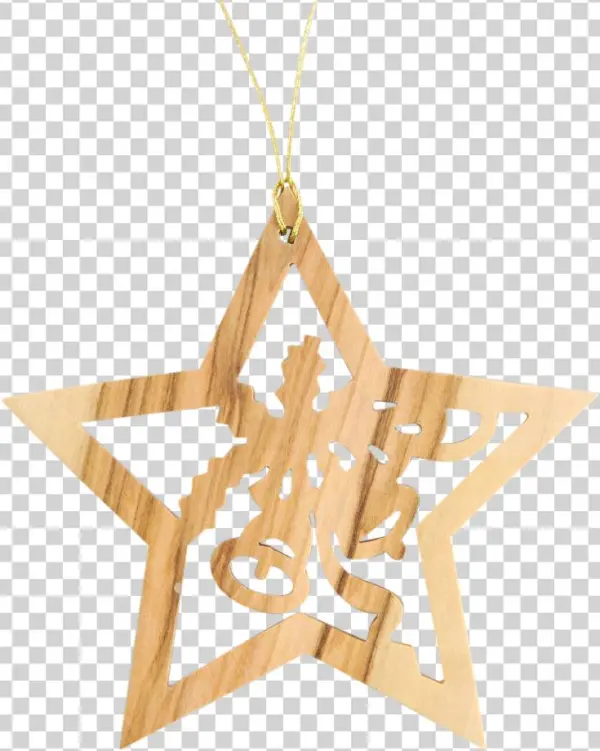Christmas Star Olive Wood - Olivenholz Baumschmuck Sterne Glockenmotiv 7 X 7 Cm