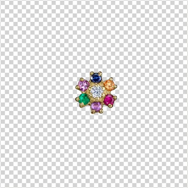 Mini Rainbow Flower Stud - Mini Rainbow Teddy Flower Earring 14k Yellow Gold Rainbow,