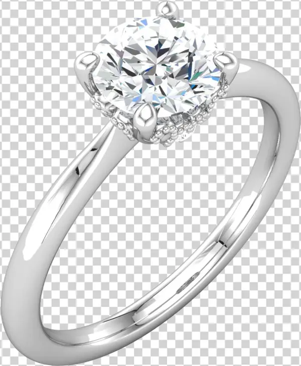 Solitaires Accented White Gold Beaded Engagement Ring - 8 Prong Flower Semi Mount Setting 14k White Gold Cathedral