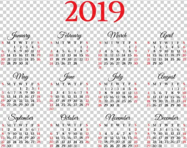2019 Calendar Png
