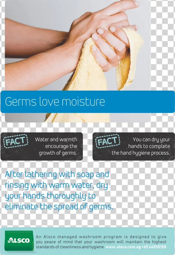 Alsco Hygiene Poster With A Woman Wiping Her Hands