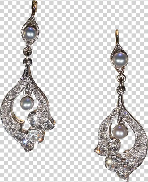 Antique Edwardian Diamond Pearl Earrings 18k Gold Platinum