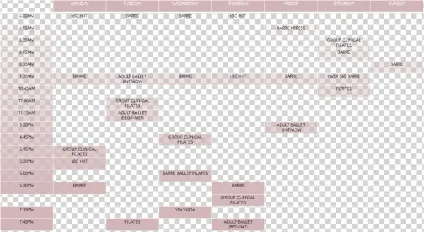 The Barre Clinic Timetable 5th December