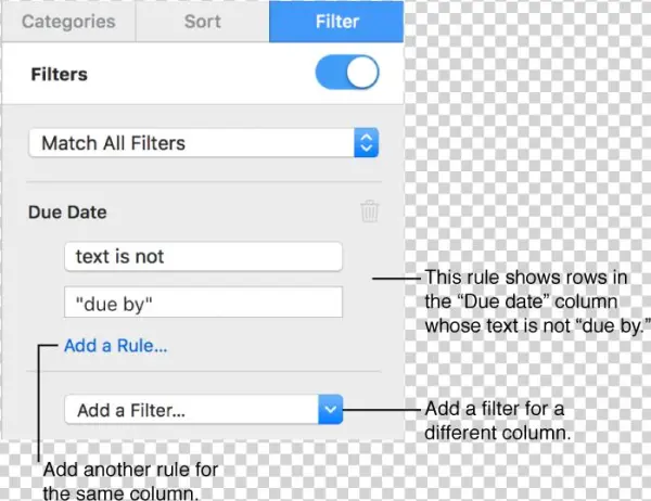 Controls For Creating Filtering Rules