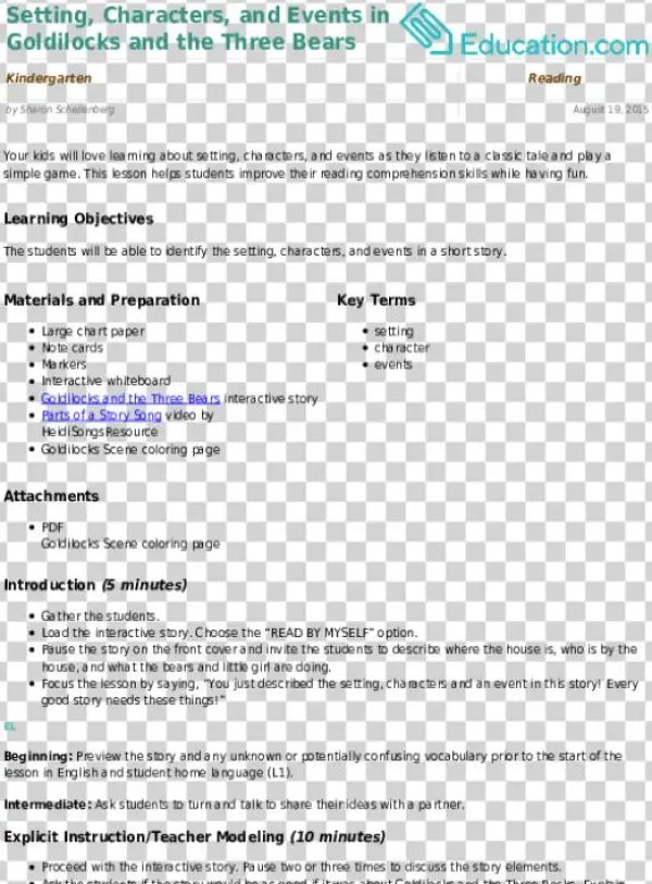 Setting, Characters, And Events In Goldilocks And The